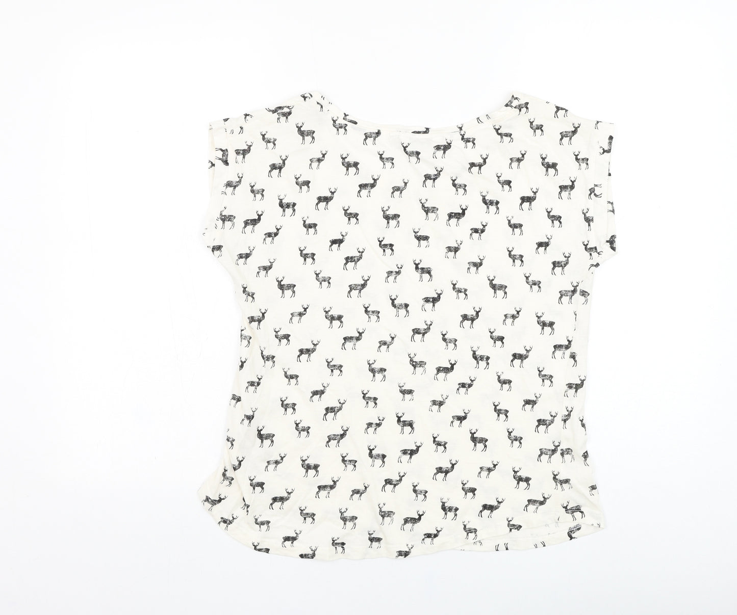 New Look Womens White  Cotton Basic T-Shirt Size 12 Round Neck - Deer