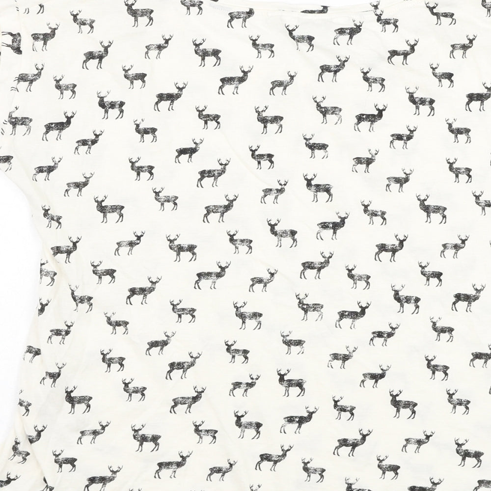 New Look Womens White  Cotton Basic T-Shirt Size 12 Round Neck - Deer