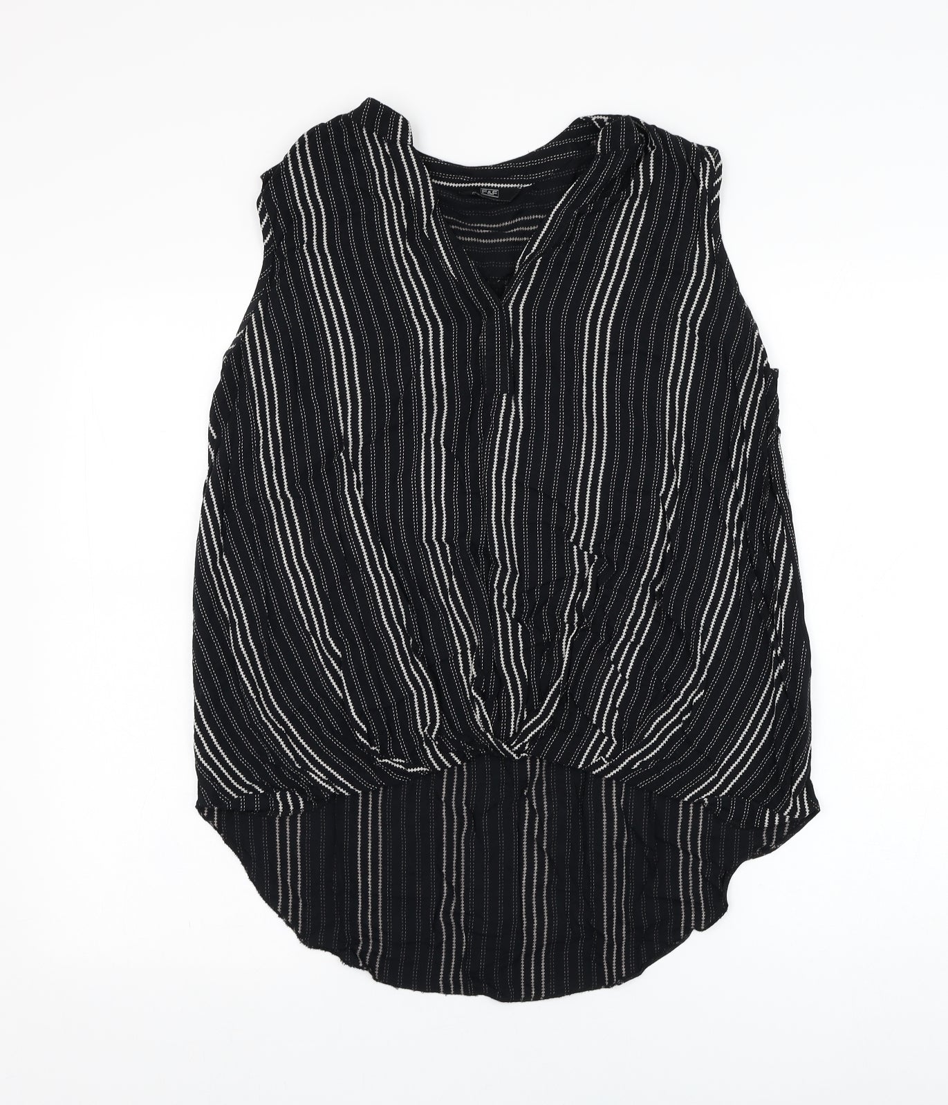 F&F Womens Black Striped Viscose Basic Blouse Size 14 V-Neck