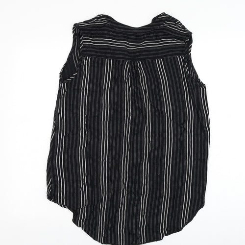 F&F Womens Black Striped Viscose Basic Blouse Size 14 V-Neck