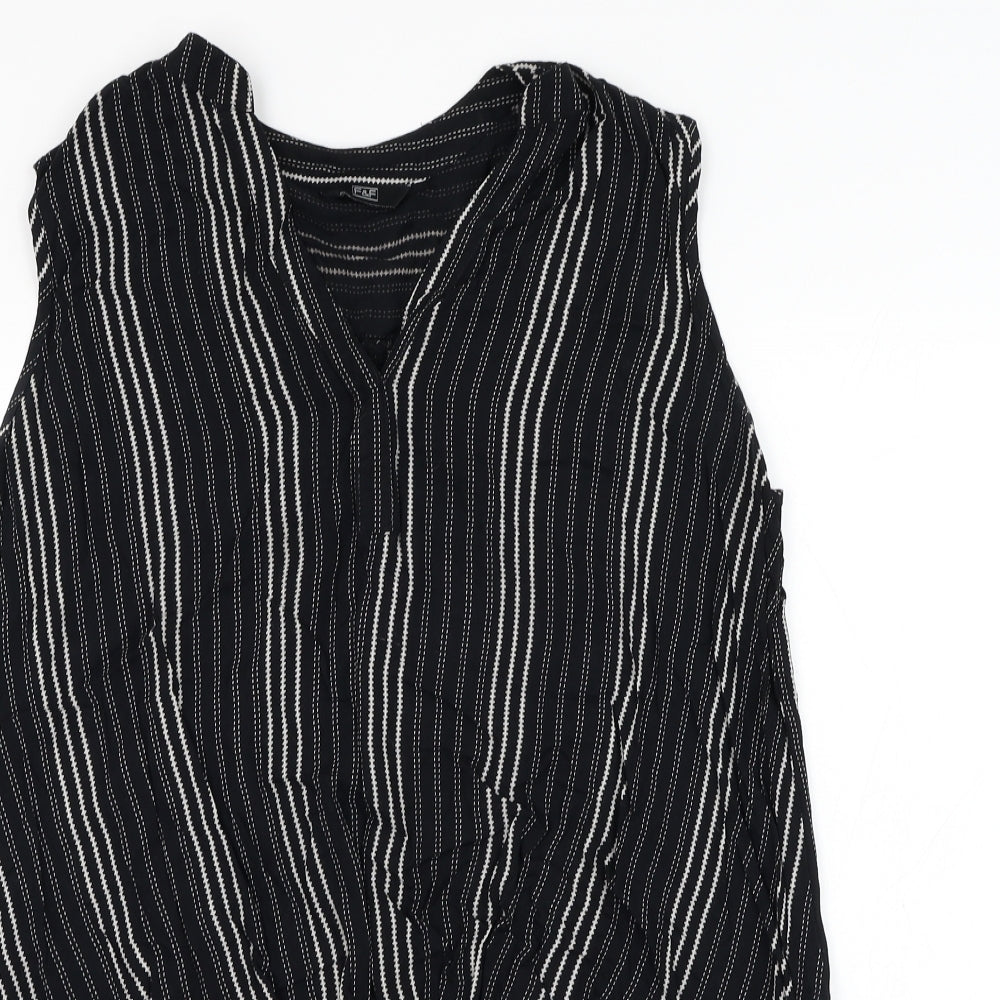 F&F Womens Black Striped Viscose Basic Blouse Size 14 V-Neck
