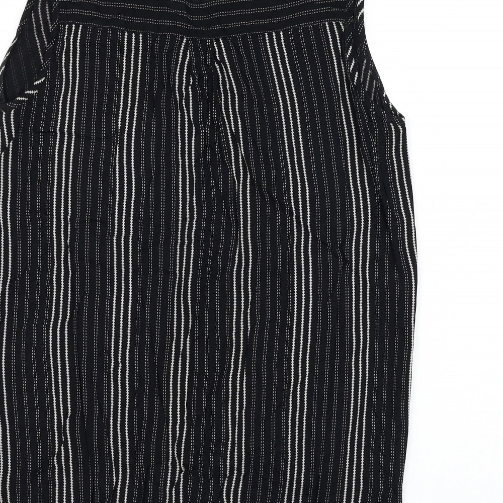 F&F Womens Black Striped Viscose Basic Blouse Size 14 V-Neck