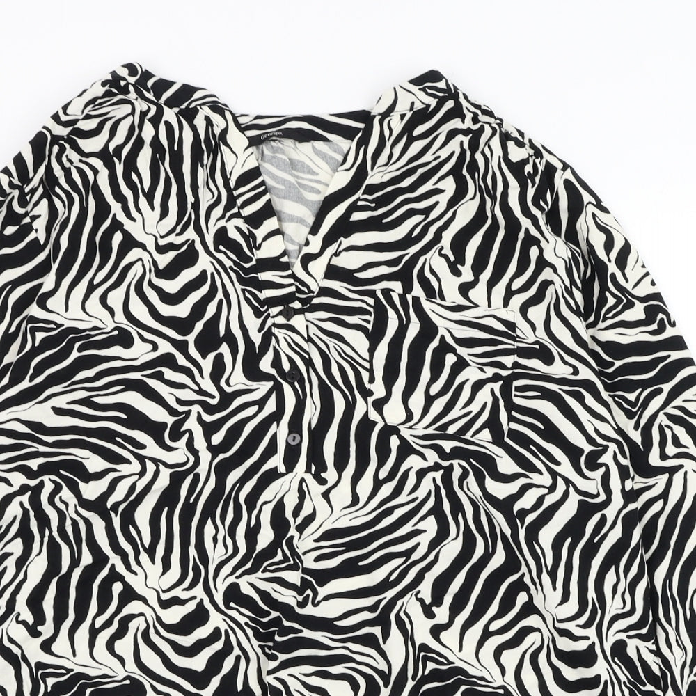George Womens White Animal Print Viscose Basic Blouse Size 16 V-Neck