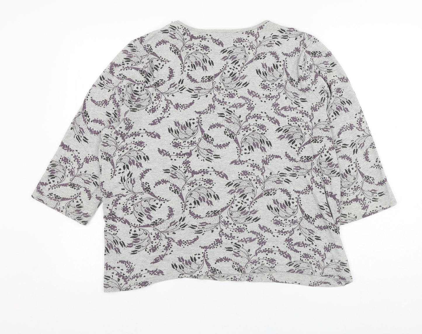 Debenhams Womens Grey Floral Cotton Basic Blouse Size 18 V-Neck