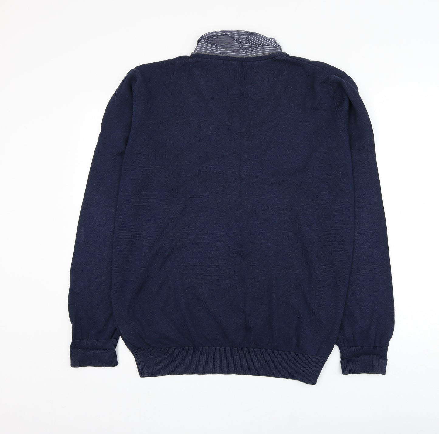 Marks and Spencer Mens Blue Collared  Cotton Pullover Jumper Size XL
