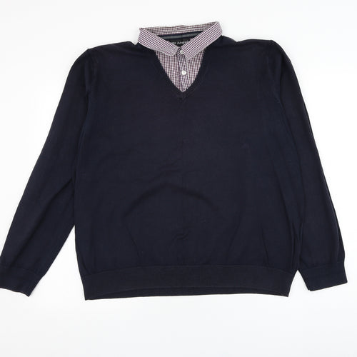 Marks and Spencer Mens Blue Collared  Cotton Pullover Jumper Size XL