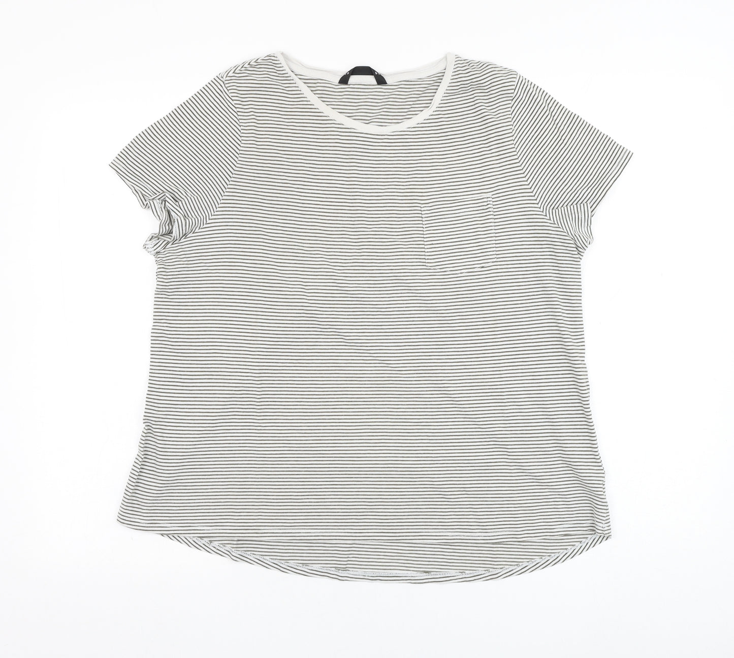 Dunnes Stores Womens White Striped Cotton Basic T-Shirt Size 18 Round Neck