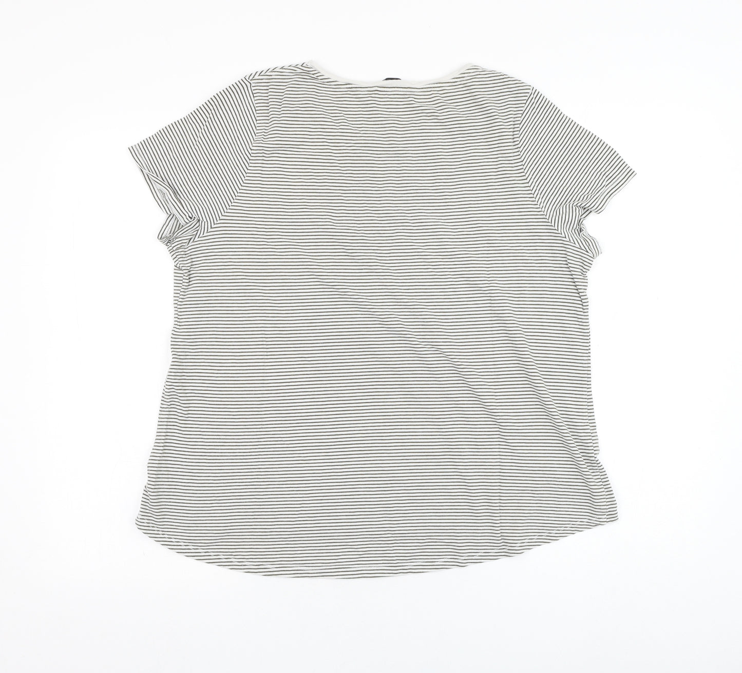 Dunnes Stores Womens White Striped Cotton Basic T-Shirt Size 18 Round Neck