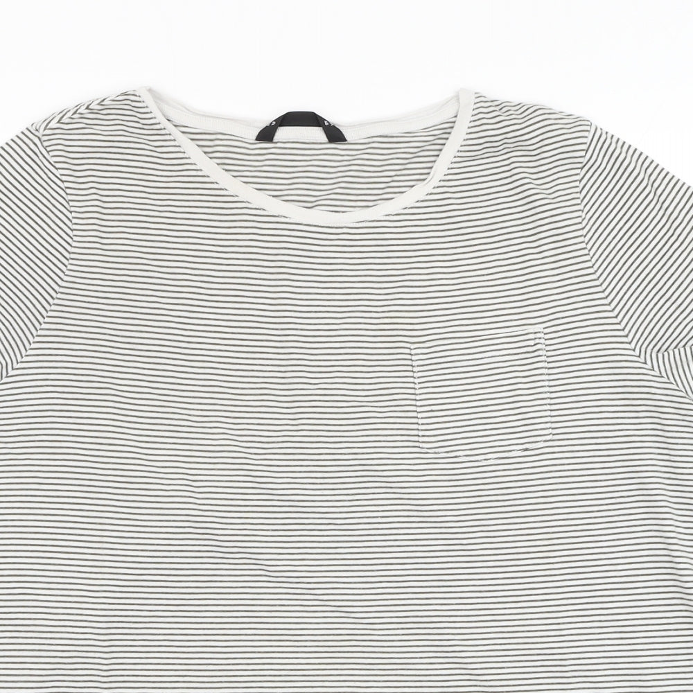 Dunnes Stores Womens White Striped Cotton Basic T-Shirt Size 18 Round Neck