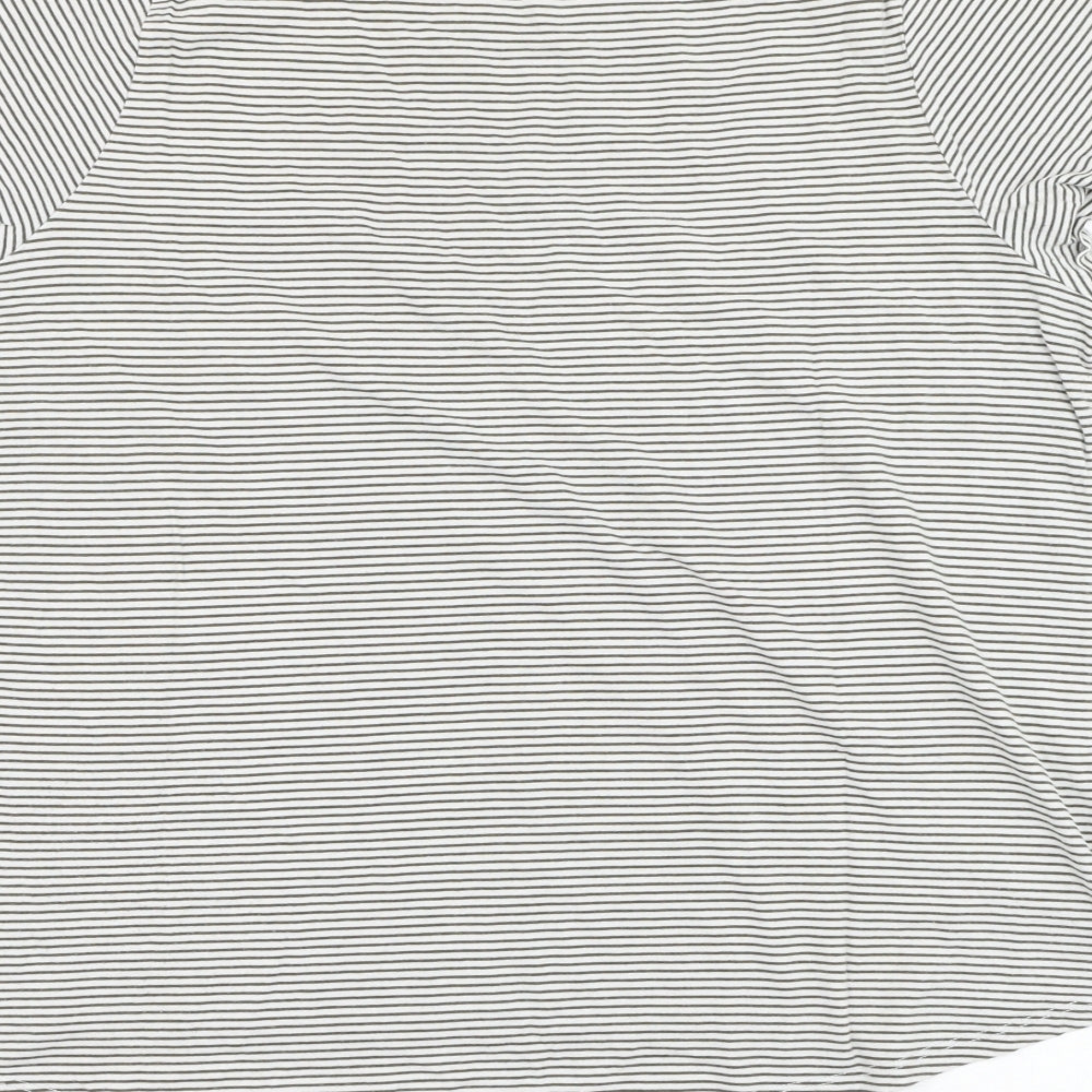 Dunnes Stores Womens White Striped Cotton Basic T-Shirt Size 18 Round Neck
