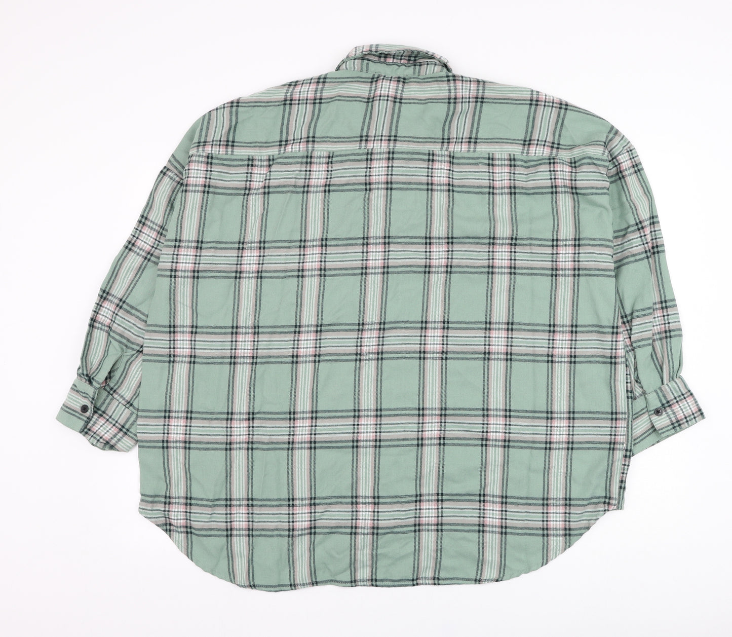 Primark Womens Green Plaid Polyester Basic Button-Up Size 16 Collared