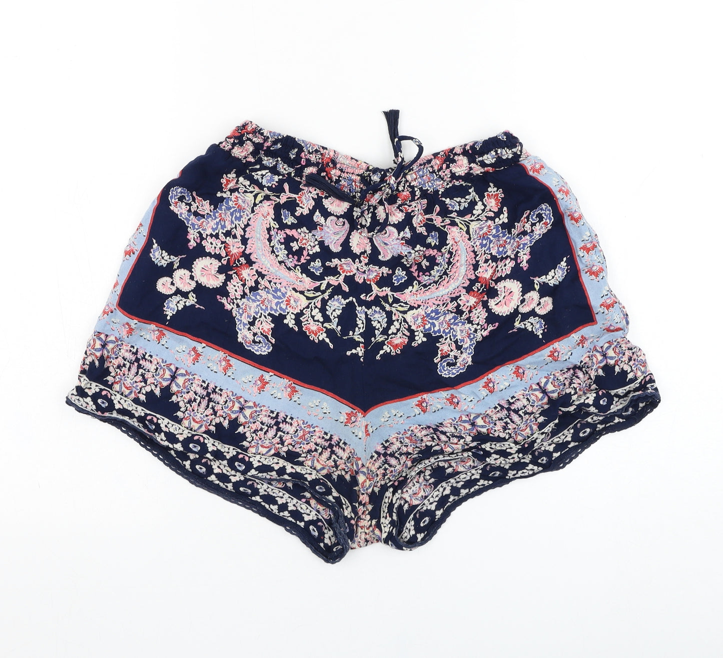 Angie Womens Blue Floral Polyester Hot Pants Shorts Size M L3 in Regular Pull On