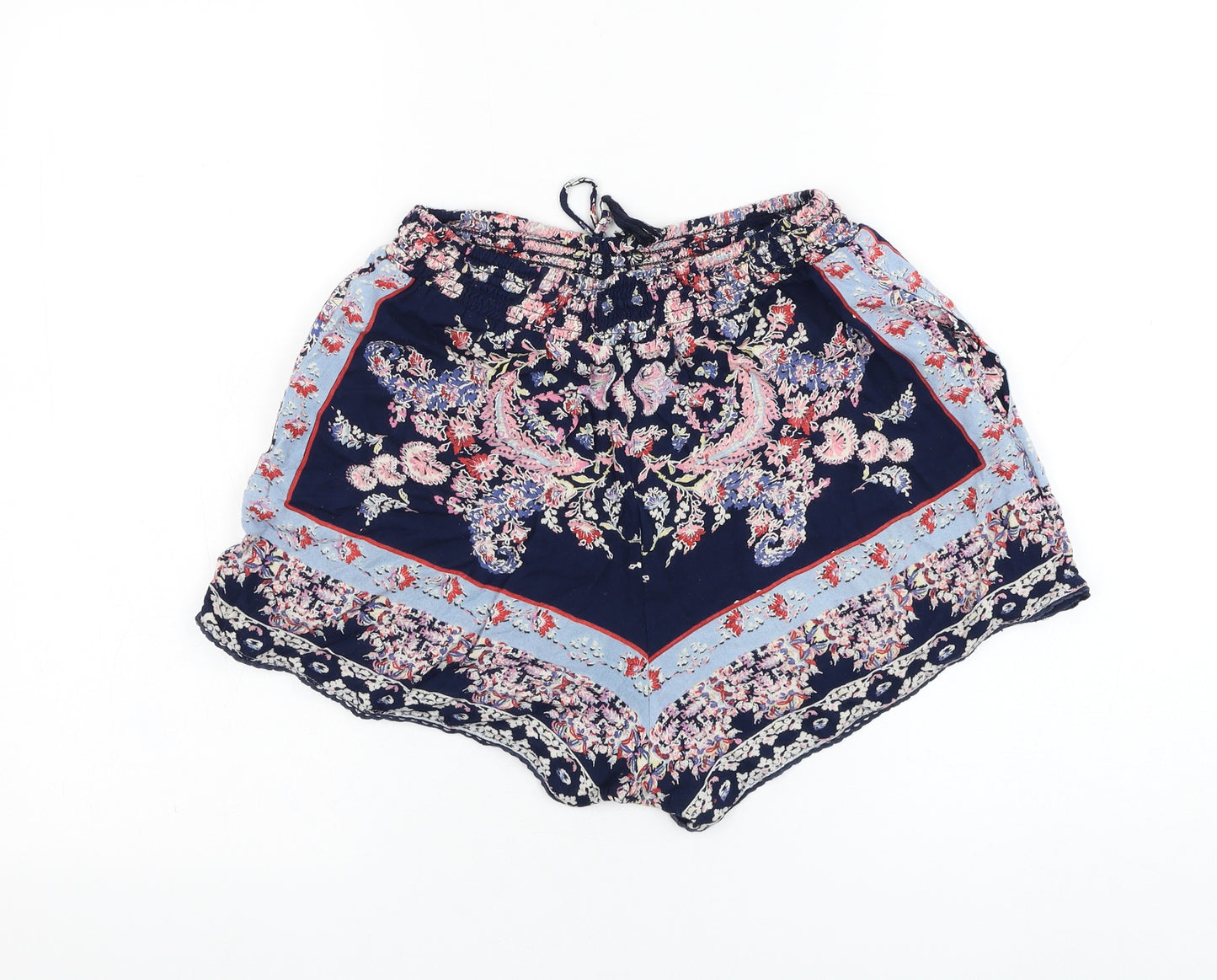 Angie Womens Blue Floral Polyester Hot Pants Shorts Size M L3 in Regular Pull On