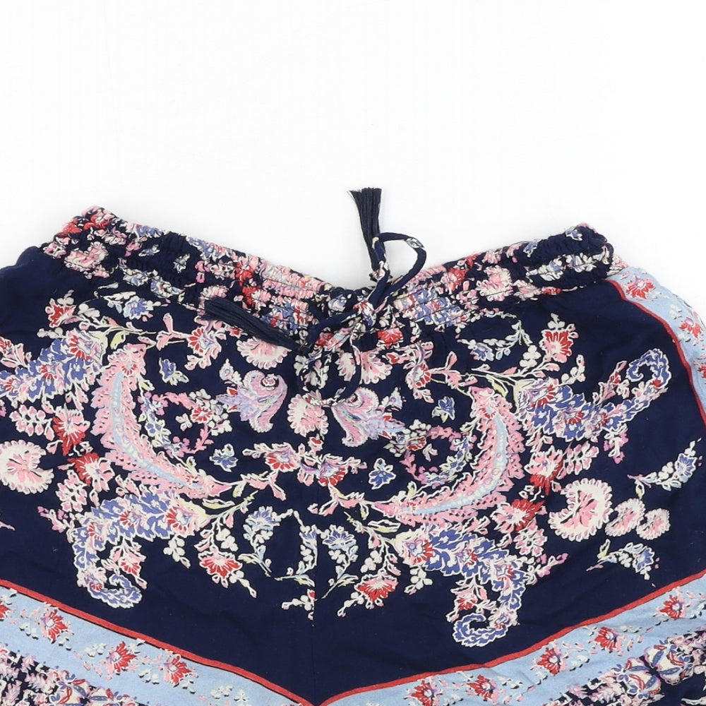 Angie Womens Blue Floral Polyester Hot Pants Shorts Size M L3 in Regular Pull On
