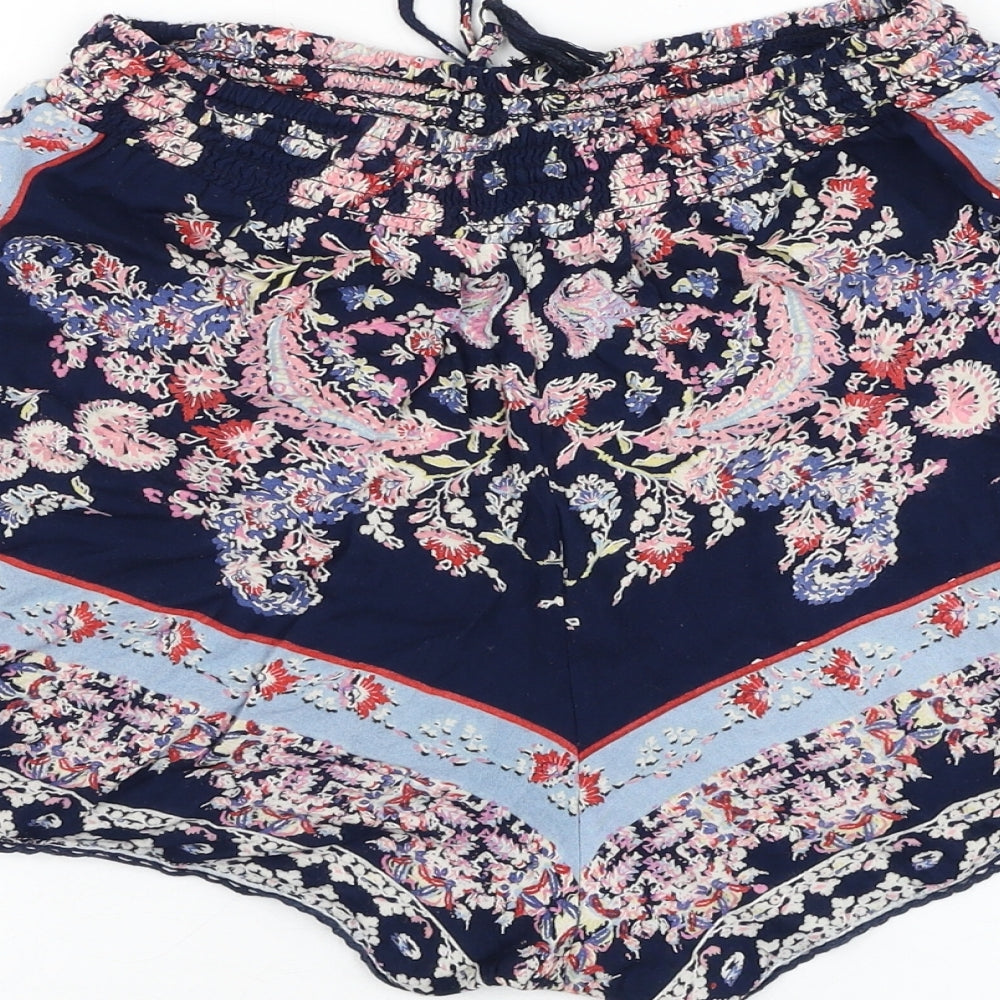 Angie Womens Blue Floral Polyester Hot Pants Shorts Size M L3 in Regular Pull On