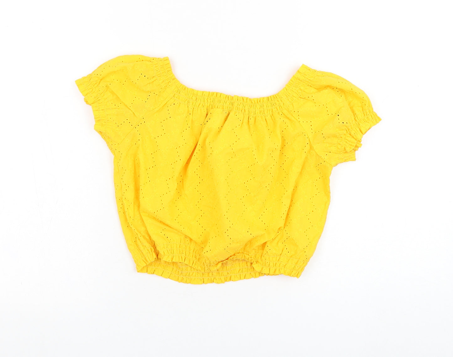 H&M Womens Yellow  Cotton Cropped Blouse Size 8 Round Neck