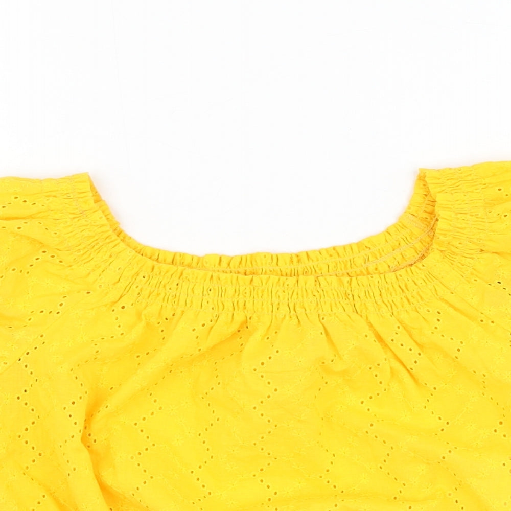 H&M Womens Yellow  Cotton Cropped Blouse Size 8 Round Neck