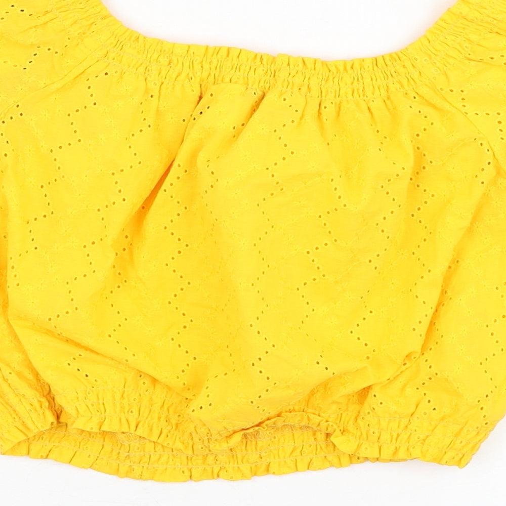 H&M Womens Yellow  Cotton Cropped Blouse Size 8 Round Neck