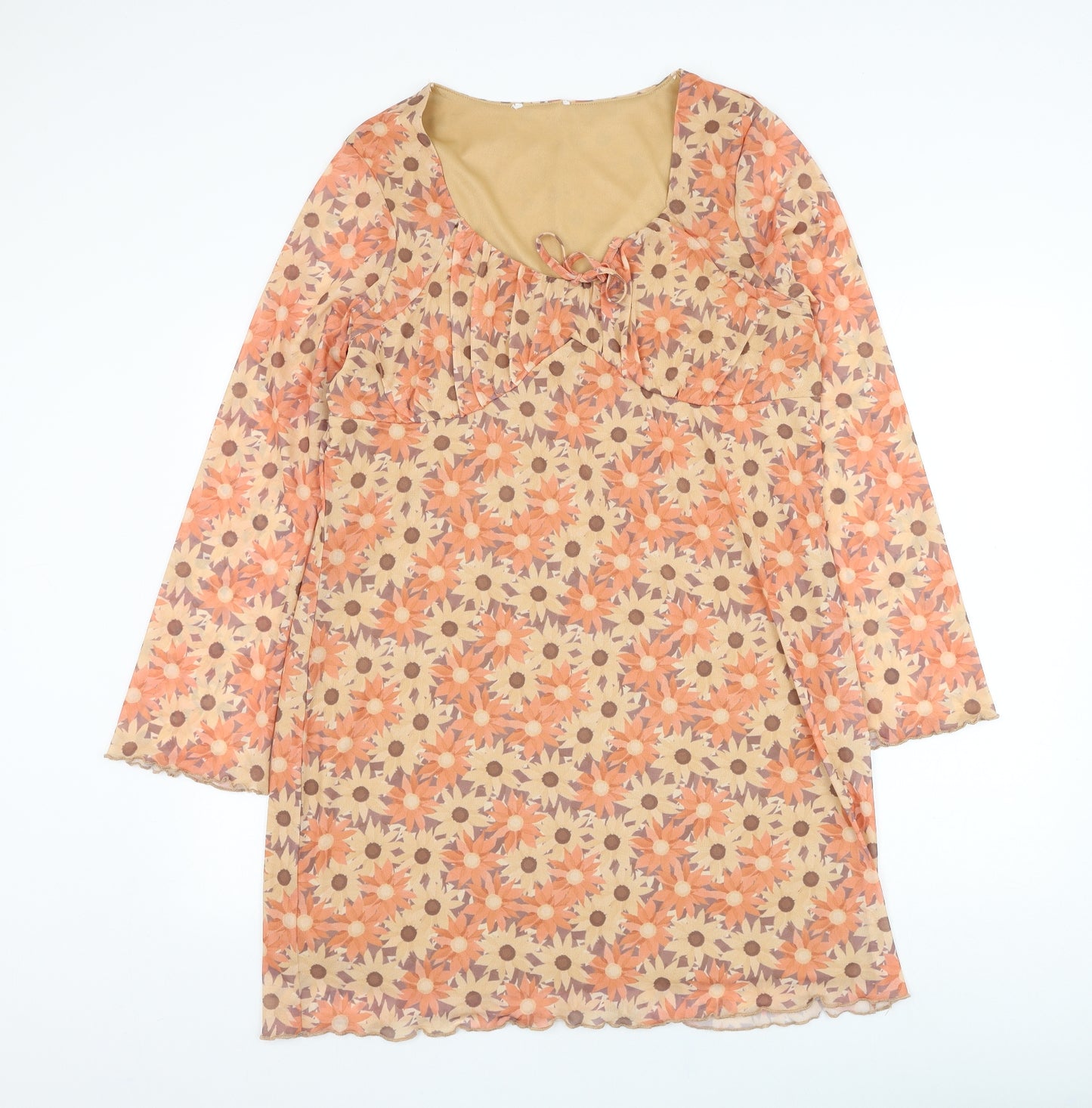 Preworn Womens Orange Floral Polyester Shift  Size XL  Scoop Neck Pullover