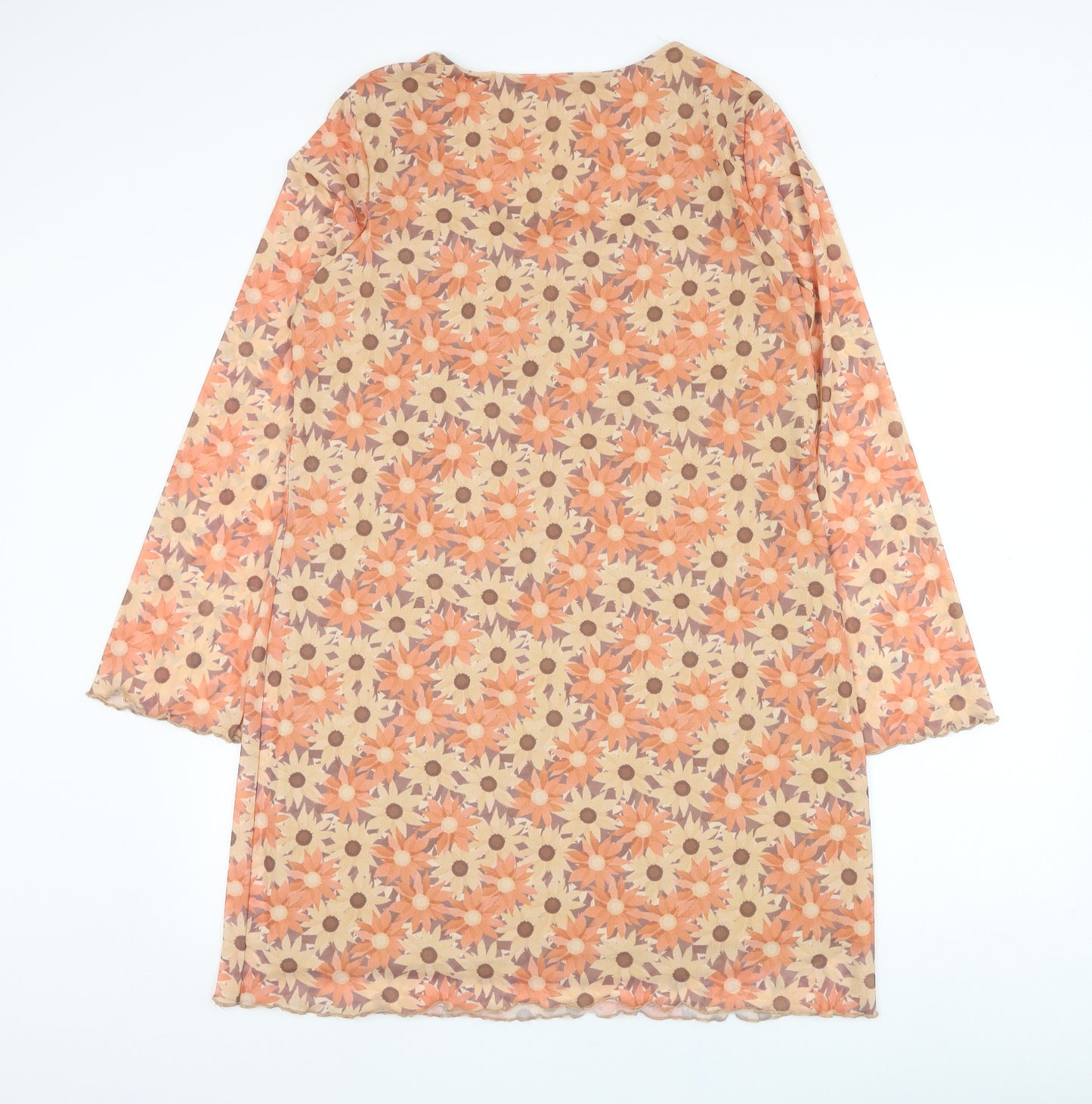 Preworn Womens Orange Floral Polyester Shift  Size XL  Scoop Neck Pullover