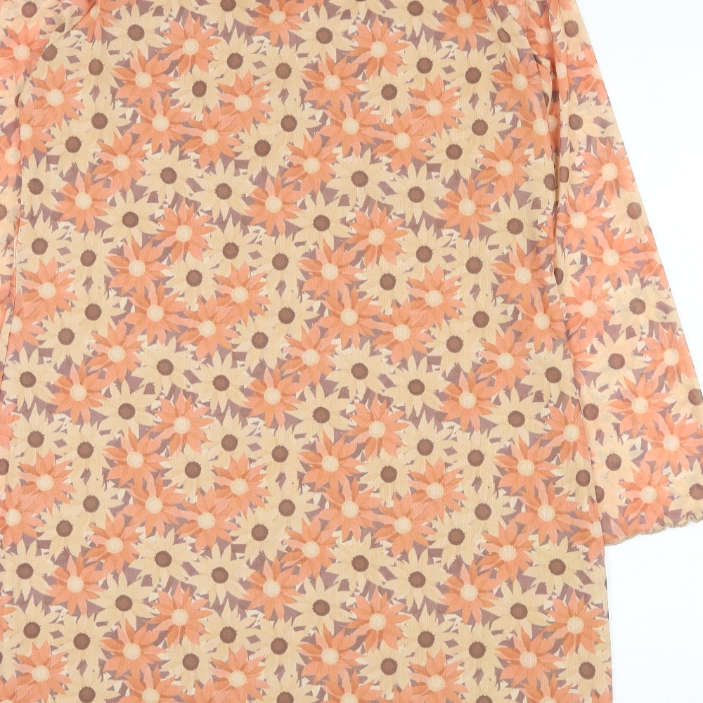 Preworn Womens Orange Floral Polyester Shift  Size XL  Scoop Neck Pullover