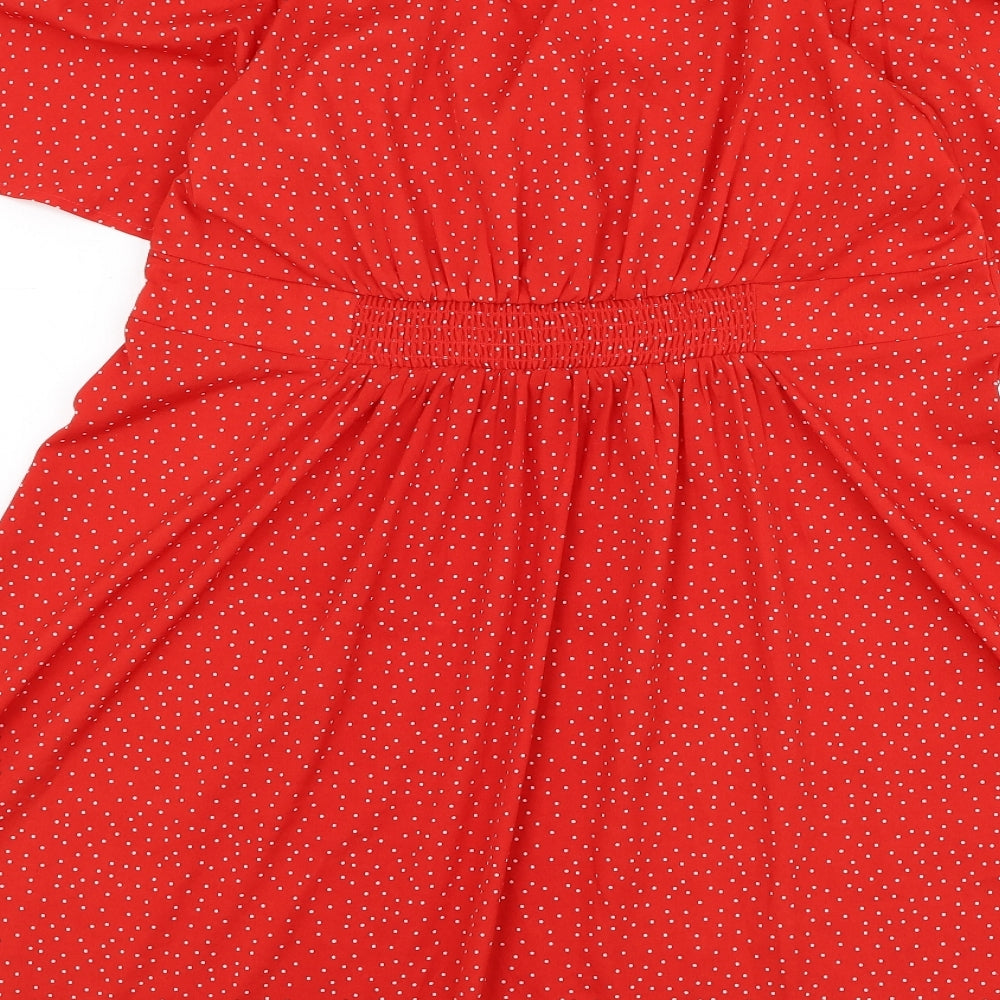 New Look Womens Red Polka Dot Polyester Skater Dress  Size 16  V-Neck Pullover