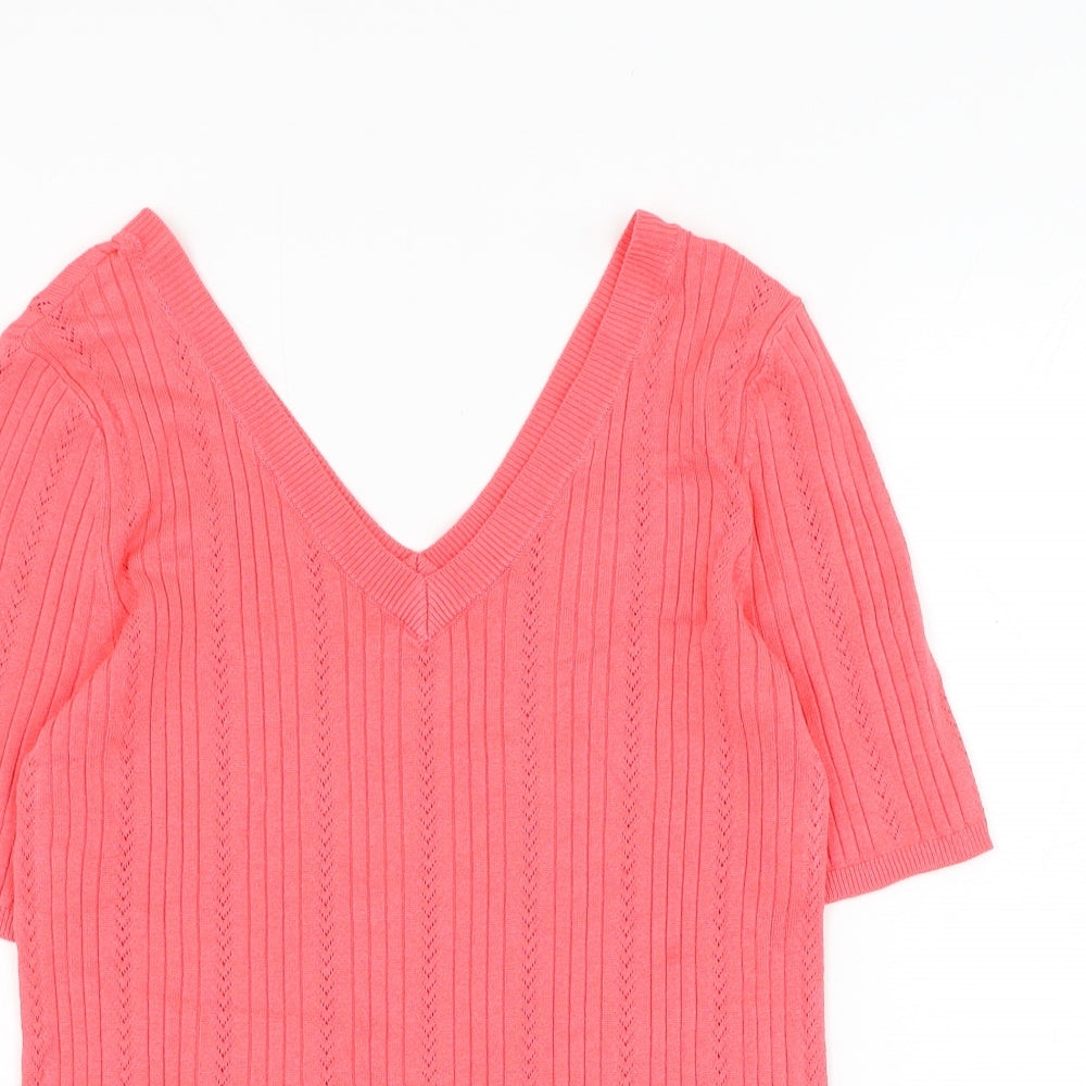 TU Womens Pink V-Neck  Viscose Pullover Jumper Size 10