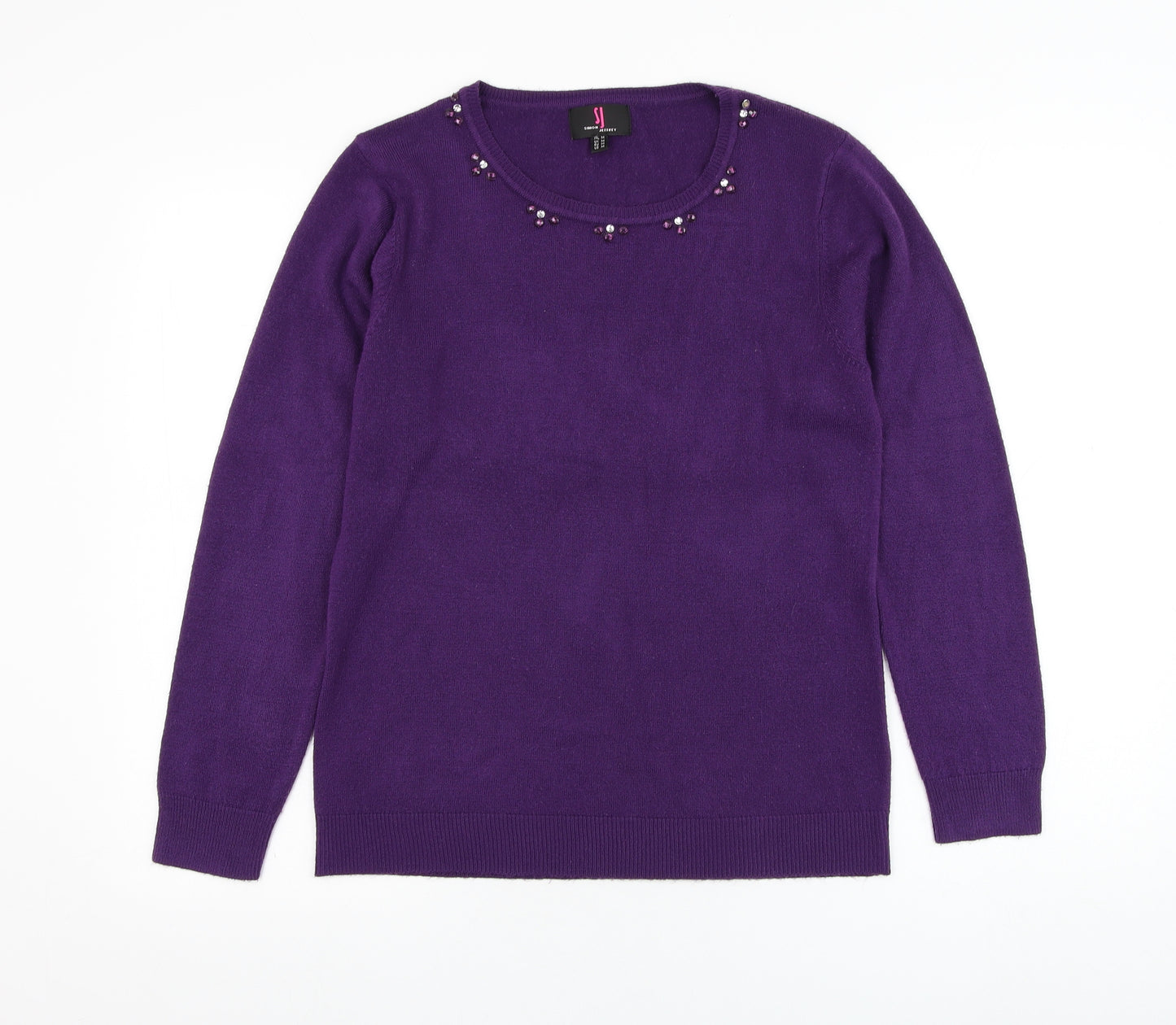 Simon Jeffrey Womens Purple Round Neck  Acrylic Pullover Jumper Size M