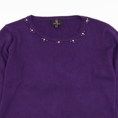 Simon Jeffrey Womens Purple Round Neck  Acrylic Pullover Jumper Size M