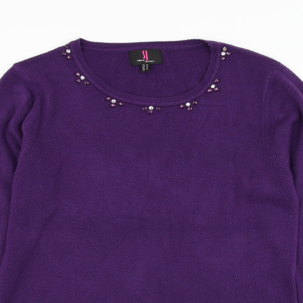 Simon Jeffrey Womens Purple Round Neck  Acrylic Pullover Jumper Size M
