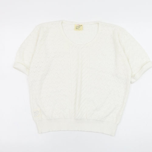 Something Special Womens White Round Neck  Acrylic Pullover Jumper Size 8