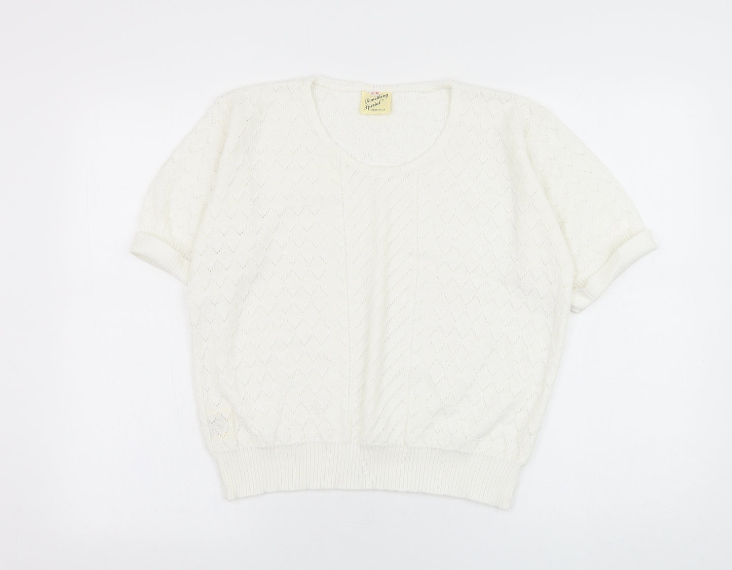 Something Special Womens White Round Neck  Acrylic Pullover Jumper Size 8
