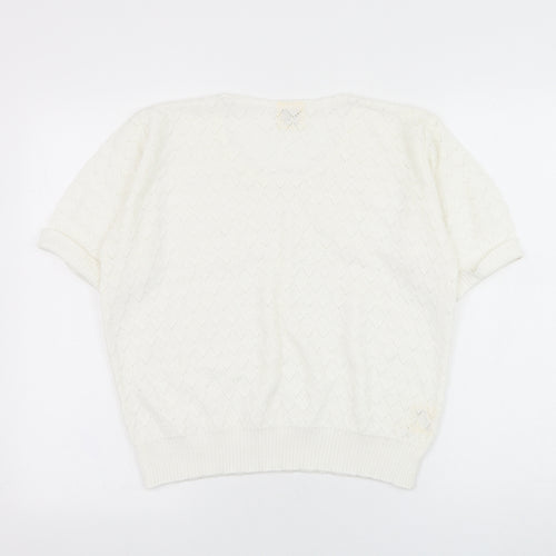 Something Special Womens White Round Neck  Acrylic Pullover Jumper Size 8