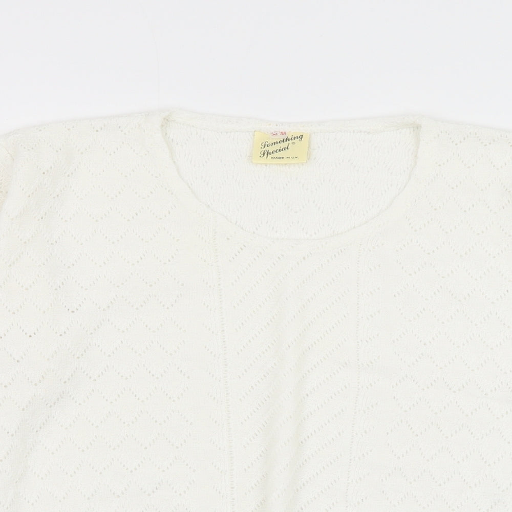 Something Special Womens White Round Neck  Acrylic Pullover Jumper Size 8