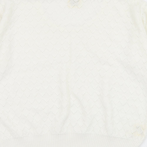 Something Special Womens White Round Neck  Acrylic Pullover Jumper Size 8