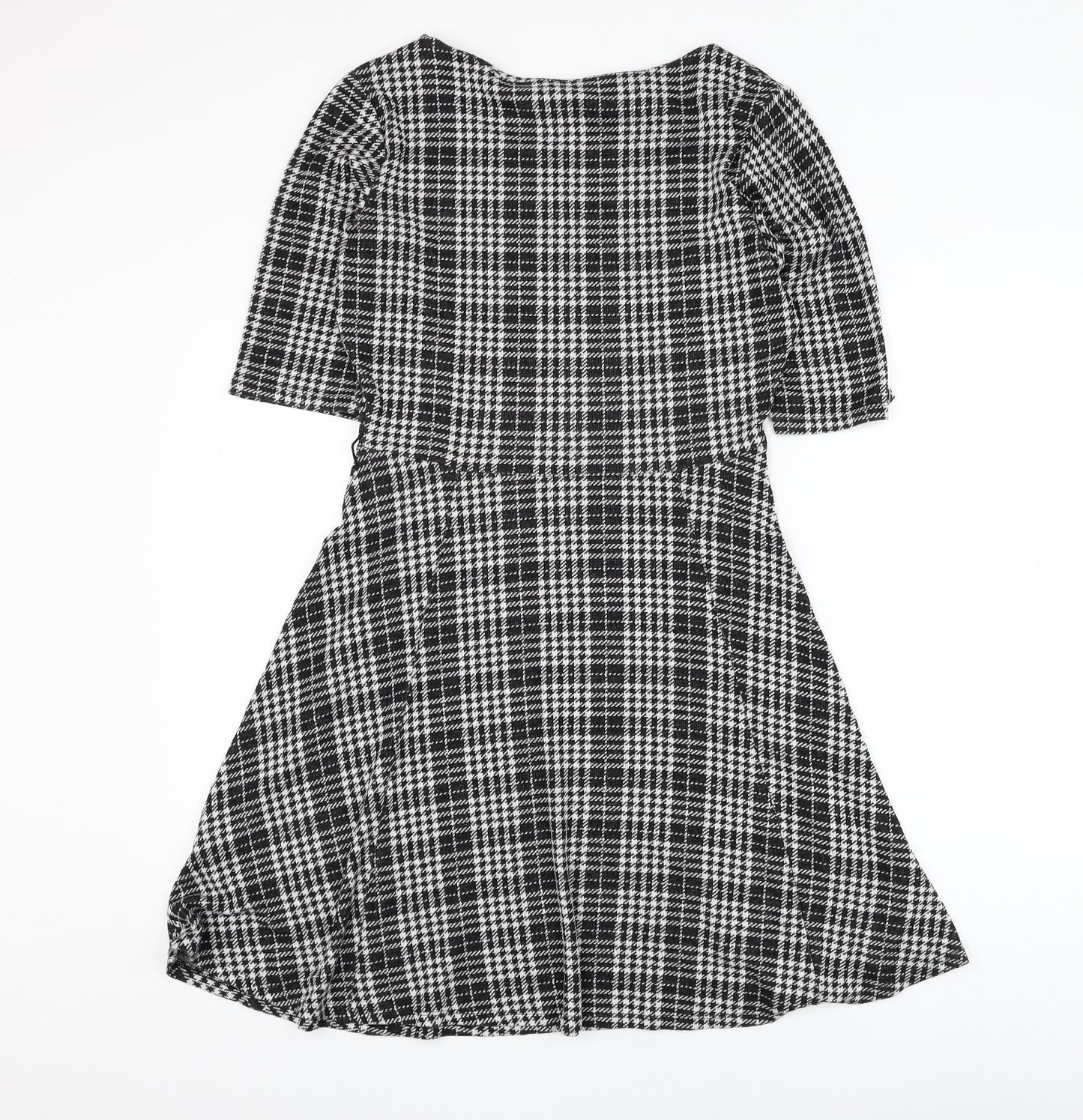 F&F Womens Black Check Viscose Skater Dress  Size 14  Round Neck Pullover