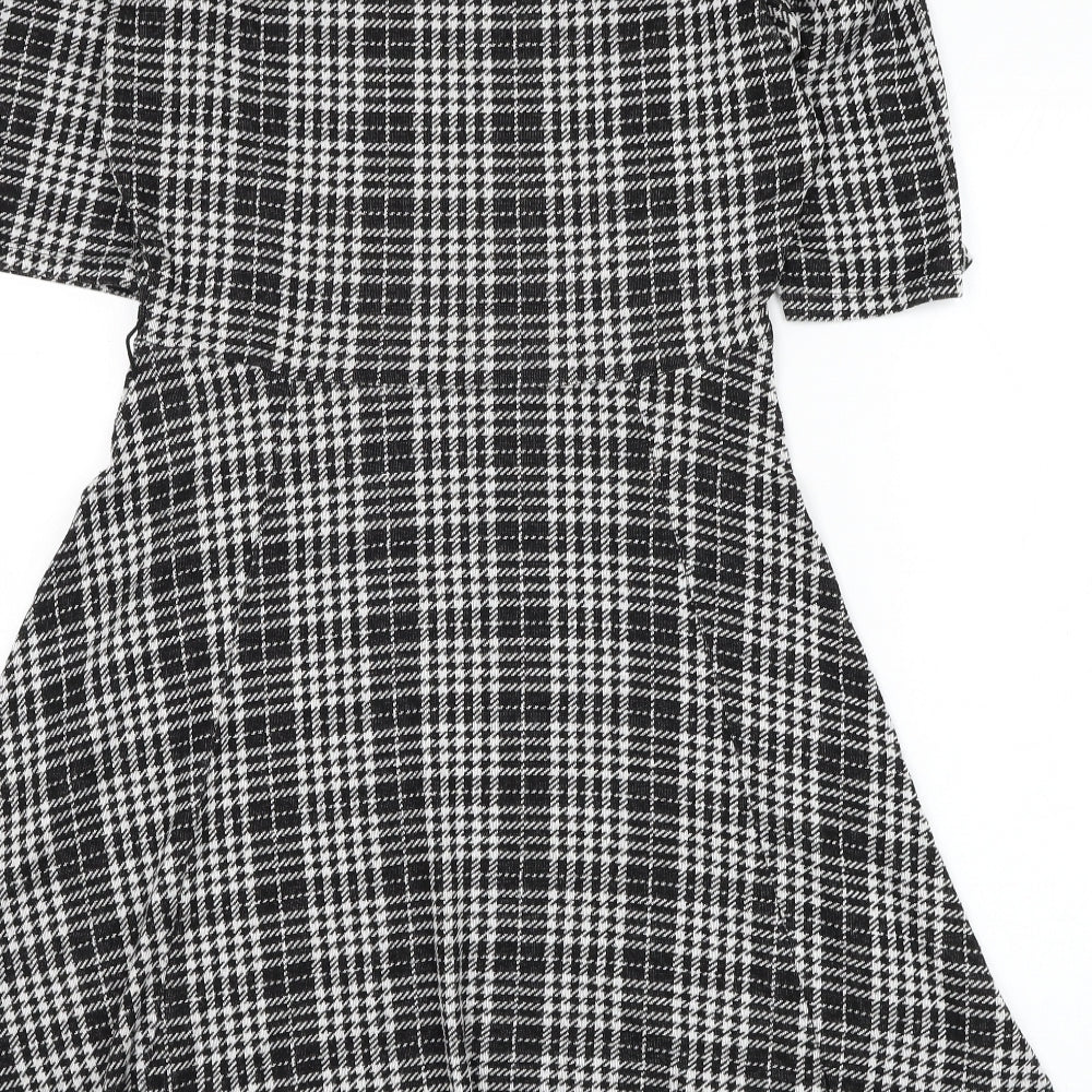 F&F Womens Black Check Viscose Skater Dress  Size 14  Round Neck Pullover
