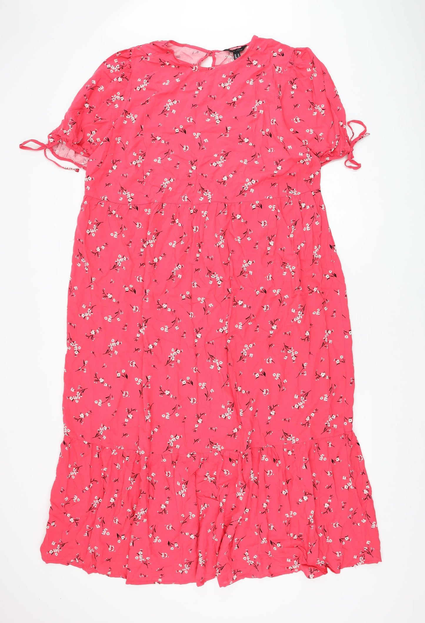 New Look Womens Pink Floral Viscose Trapeze & Swing  Size 18  Round Neck Pullover