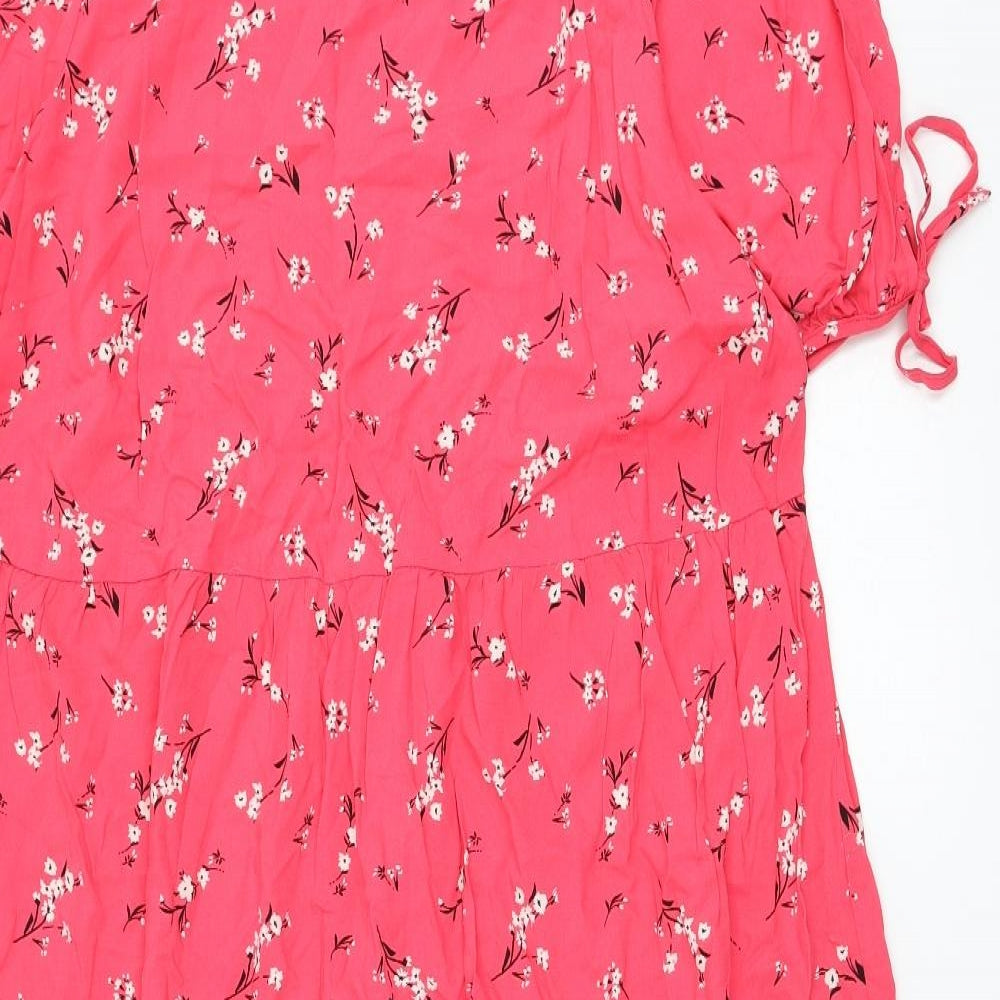 New Look Womens Pink Floral Viscose Trapeze & Swing  Size 18  Round Neck Pullover