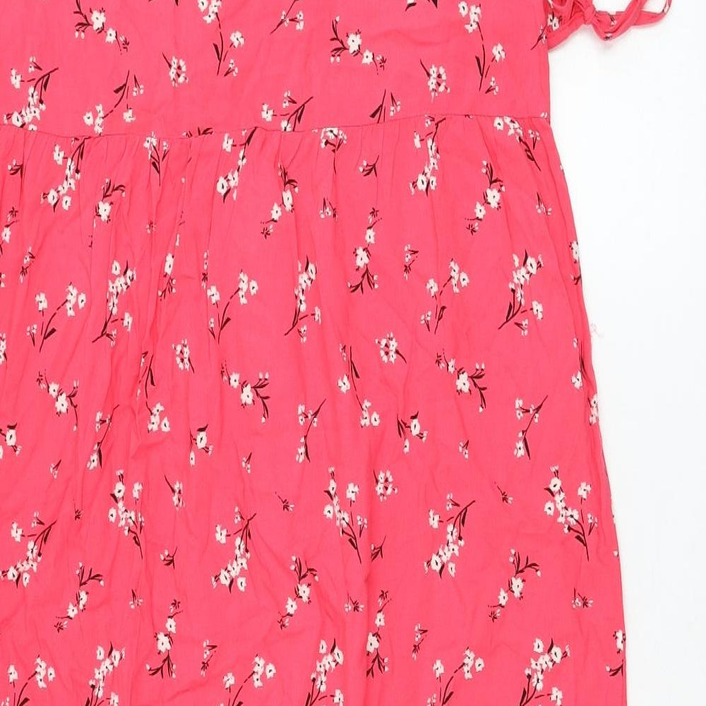 New Look Womens Pink Floral Viscose Trapeze & Swing  Size 18  Round Neck Pullover