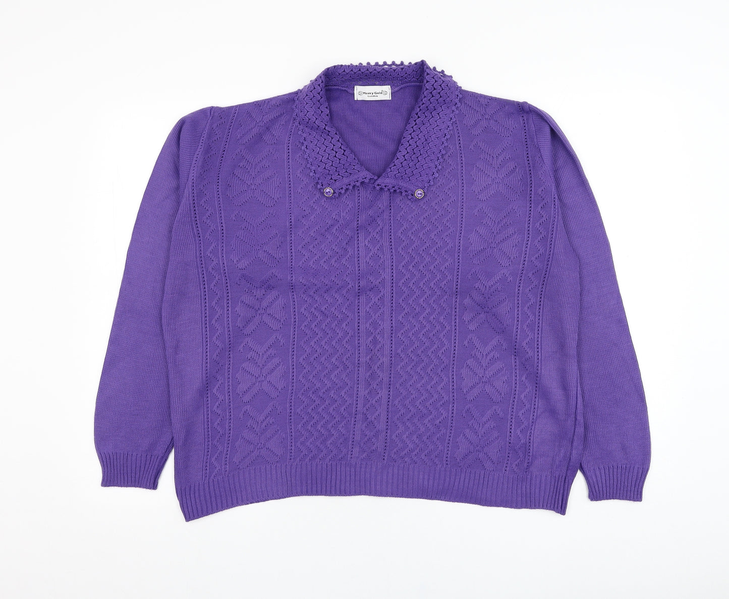 Merry Gold Womens Purple Collared  Acrylic Pullover Jumper Size L