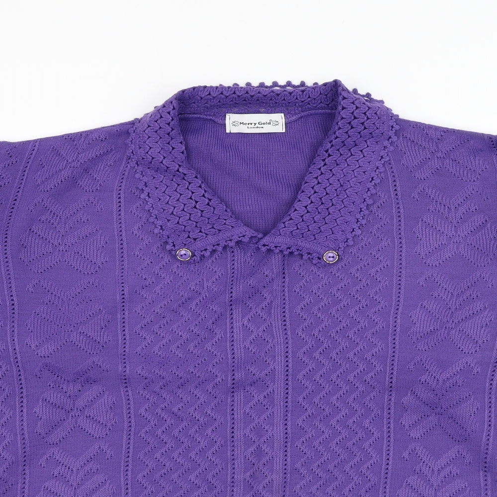 Merry Gold Womens Purple Collared  Acrylic Pullover Jumper Size L