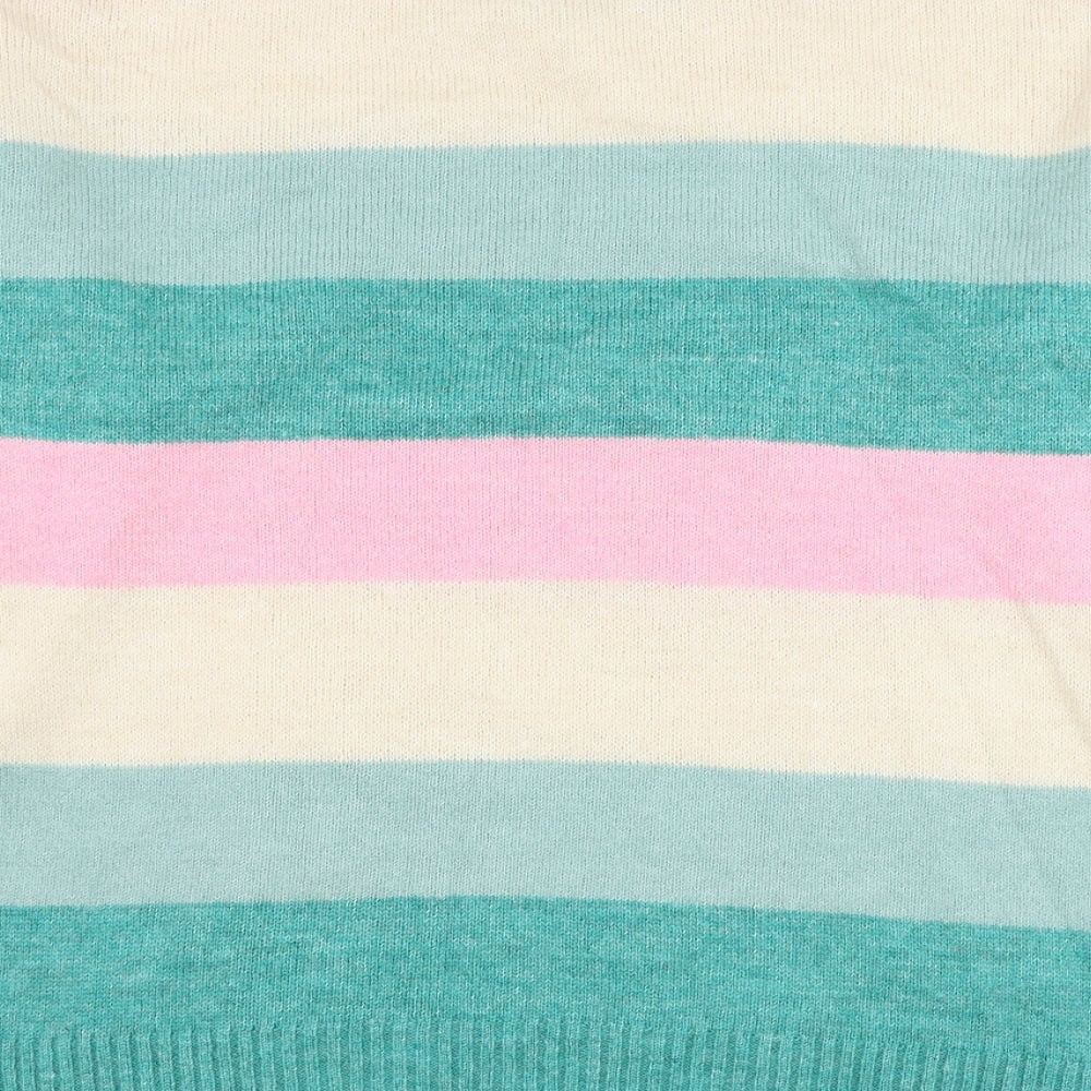 F&F Womens Green Round Neck Striped Acrylic Pullover Jumper Size L   - Star