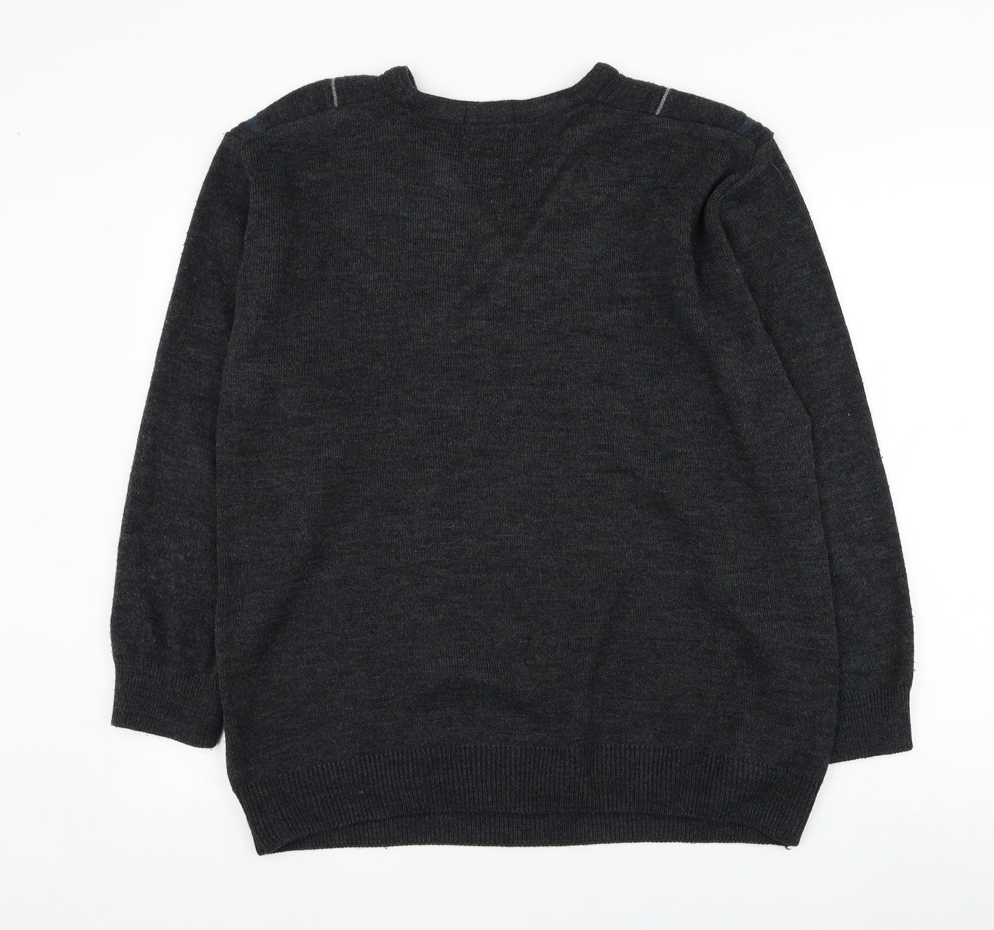 Greenwoods Mens Grey V-Neck  Acrylic Pullover Jumper Size L