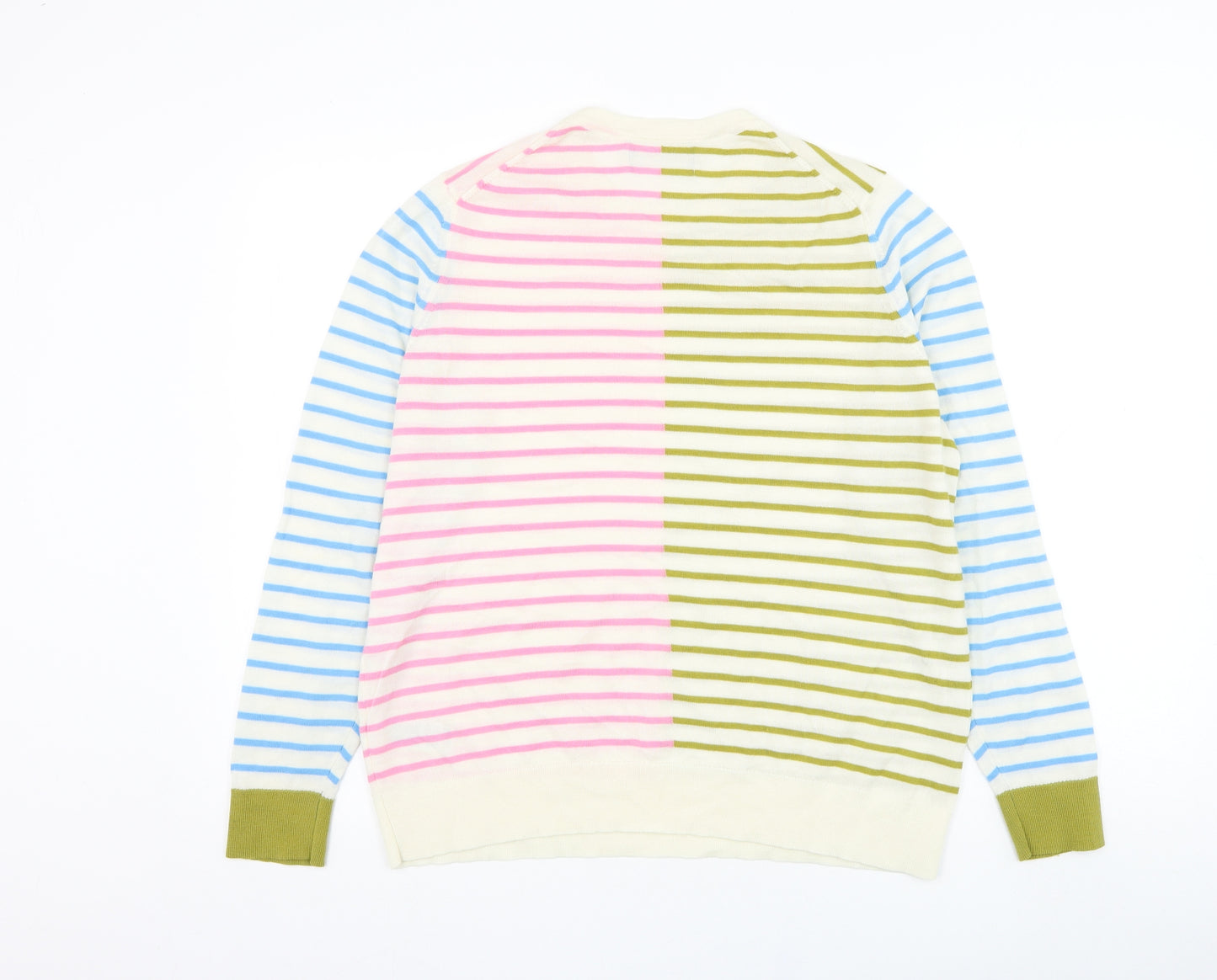 Marks and Spencer Womens White Round Neck Striped Wool Pullover Jumper Size 16