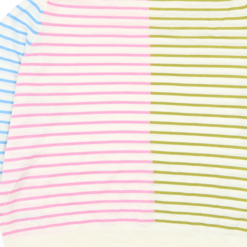Marks and Spencer Womens White Round Neck Striped Wool Pullover Jumper Size 16