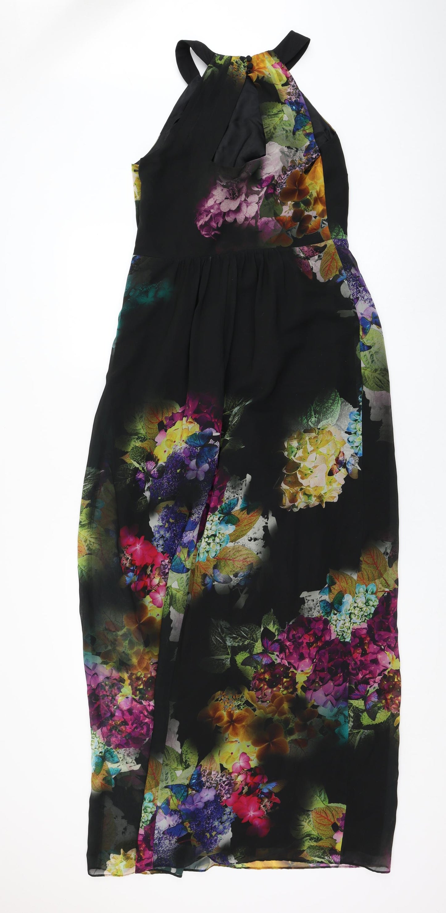Monsoon Womens Black Floral Polyester Maxi  Size 12  Round Neck Zip