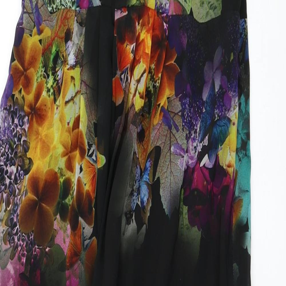 Monsoon Womens Black Floral Polyester Maxi  Size 12  Round Neck Zip
