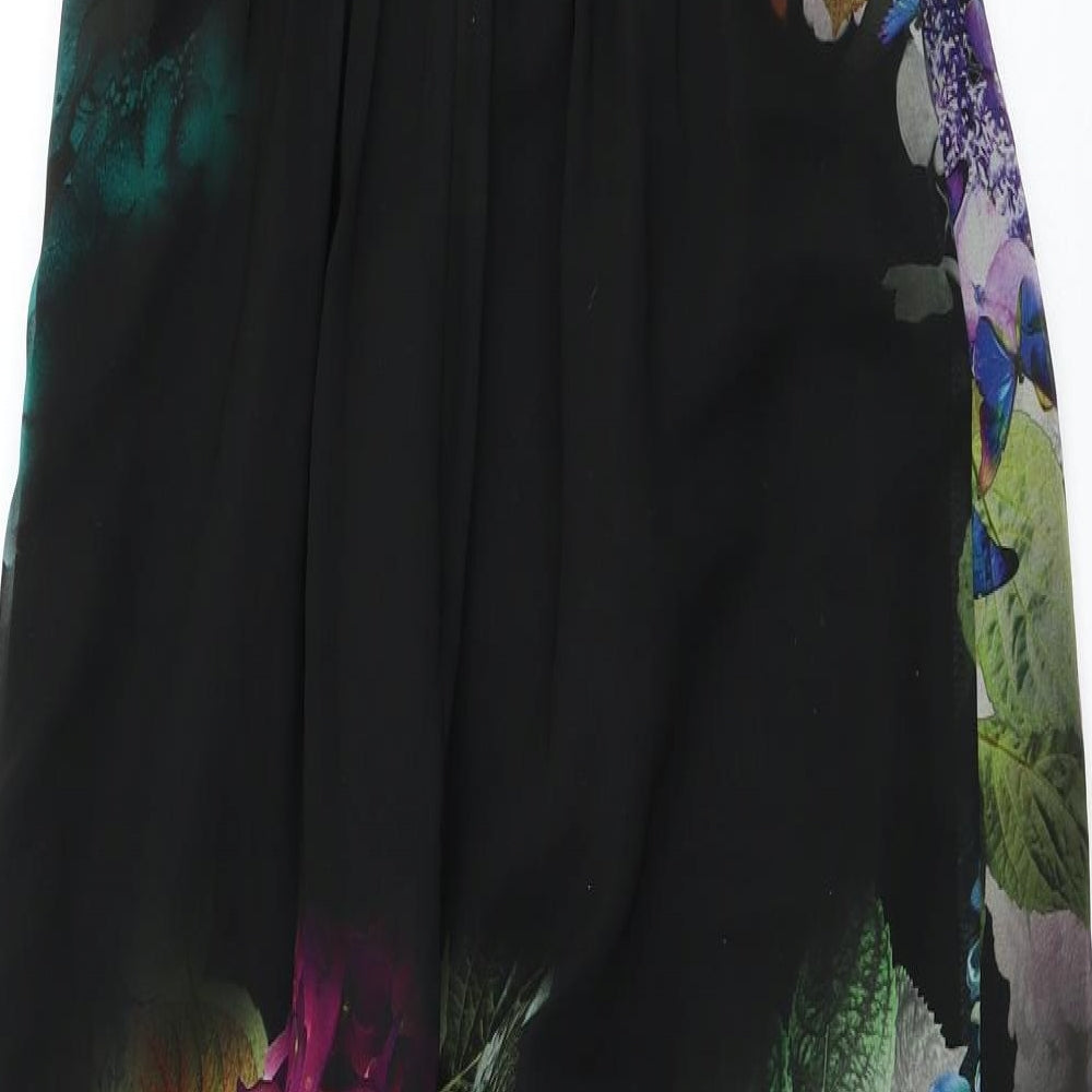 Monsoon Womens Black Floral Polyester Maxi  Size 12  Round Neck Zip