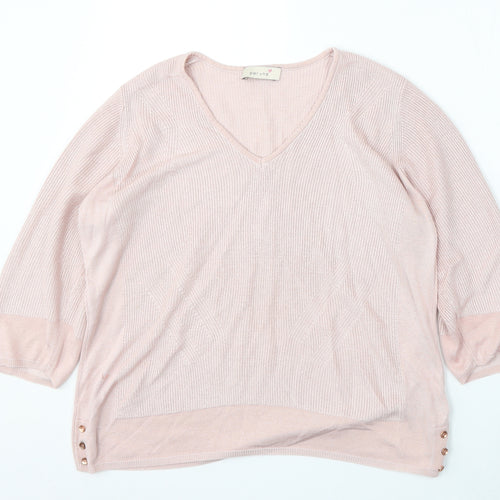 Marks and Spencer Womens Pink V-Neck  Viscose Pullover Jumper Size 16